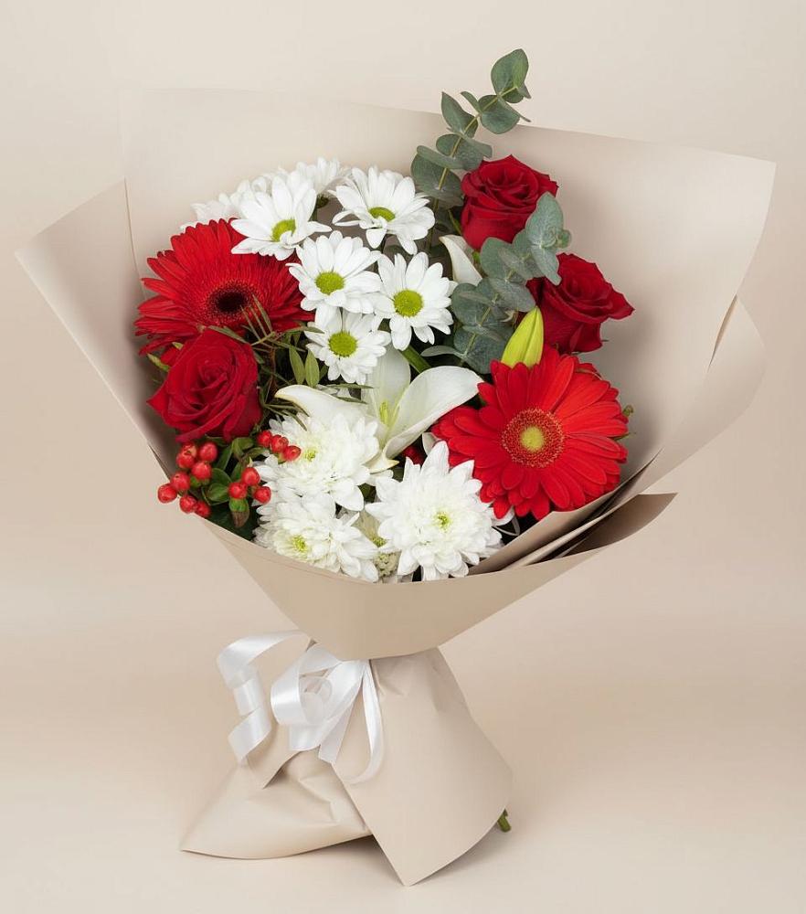 Букет цветов из: Розы, Хризантемы, Герберы и Лилии в Ефремове