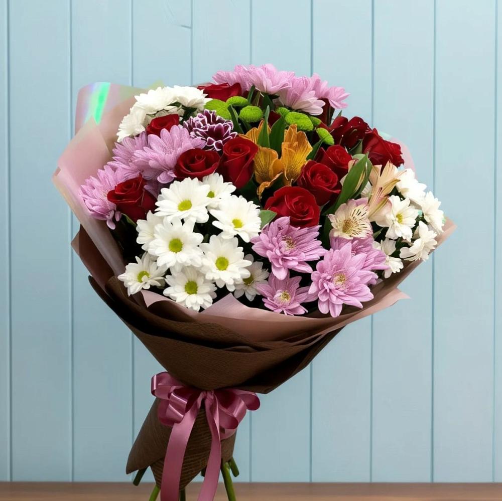 Букет цветов из: Розы, Хризантемы и Альстромерии в Ефремове
