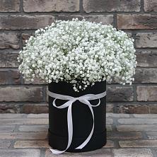 Цветочная композиция из Гипсофила в шляпной коробке в Ефремове