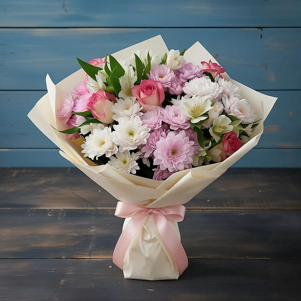 Букет цветов из: Хризантемы, Альстромерии и Розы в Ефремове